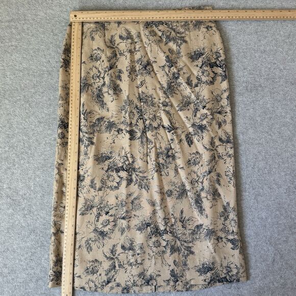 Talbots Petite Pencil Skirt Women 14 Beige Floral Midi Linen Office Tea Party - Picture 4 of 11